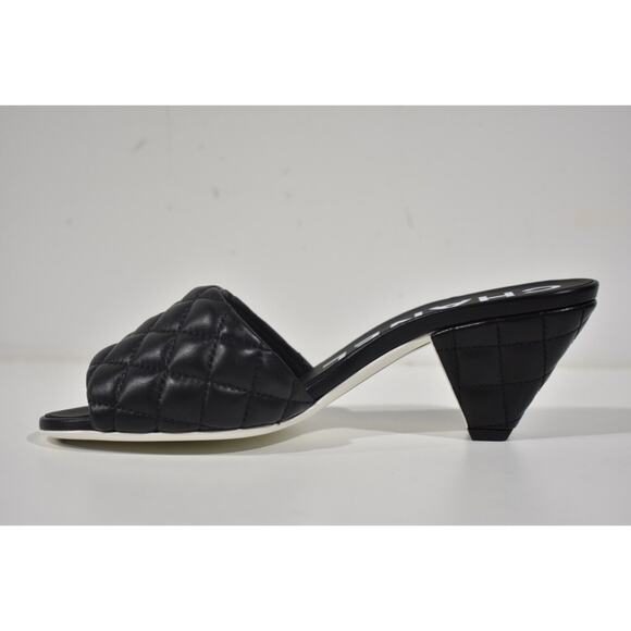 Chanel REV Black Lambskin Quilted CC Gold Logo Cone Heel Mule Slide Sandal 37.5 - Picture 8 of 11